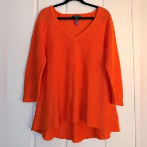 Lauren Ralph Lauren Vibrant Orange V-Neck Silk Sweater szL